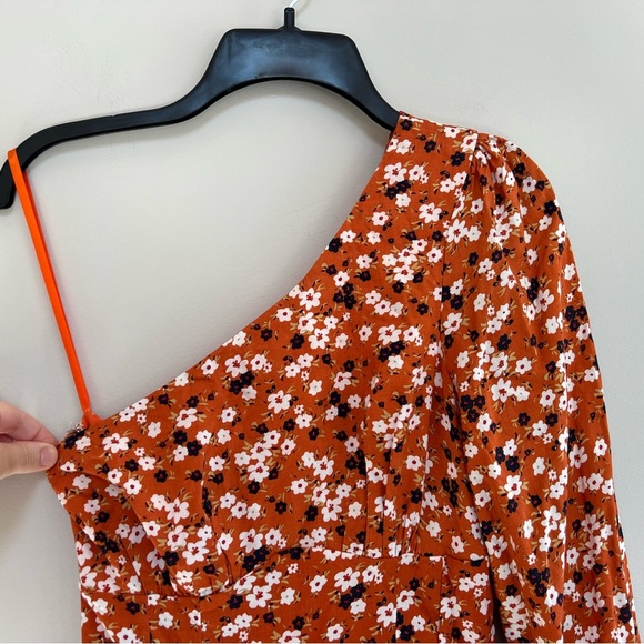 Free People Jules Orange Blue Floral One Shoulder Mini Dress, size 2 - Picture 10 of 10